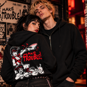 Make Trouble! Punk Girl Zip Hoodie – Black